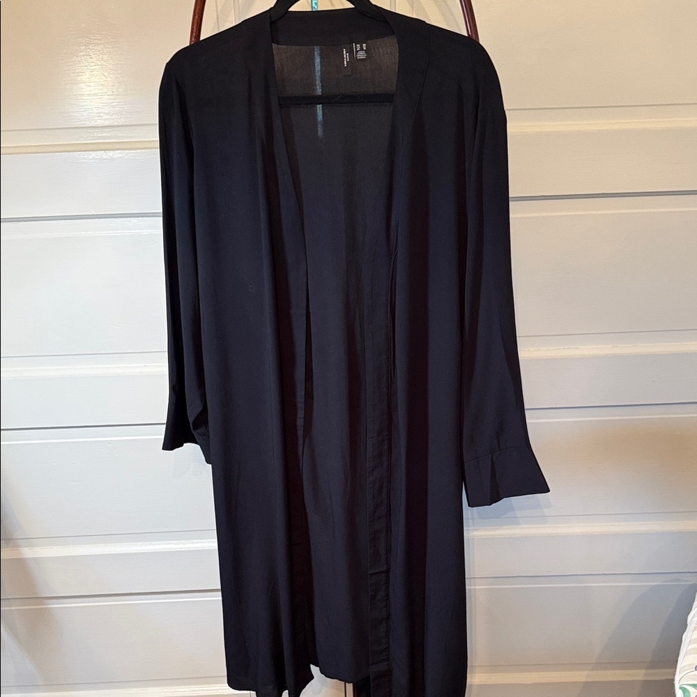 Lightweight Black Duster Cardigan Kimono Sleeve Open Front Size 18